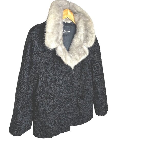 VTG Persian Lamb Fur Coat 8 Silver Mink Collar Mob Wife Chic Film Noir Luxe 50s - Picture 9 of 14